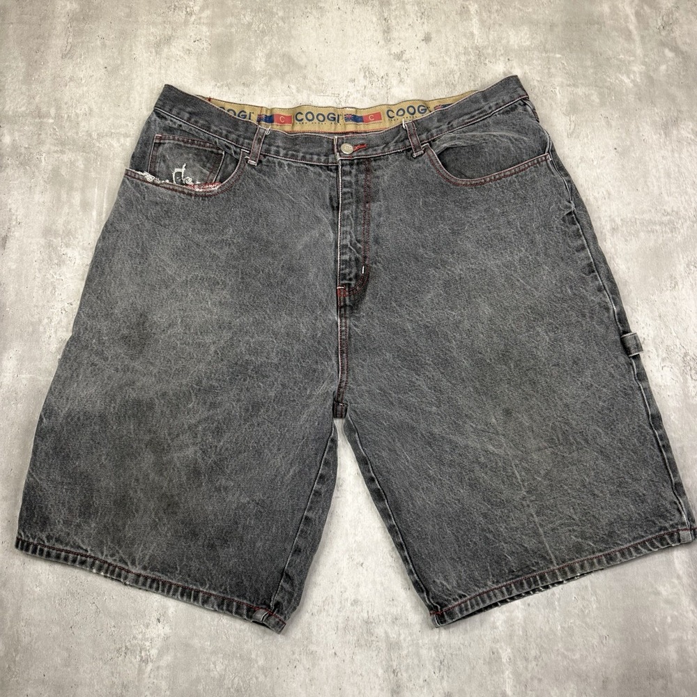 Vintage COOGI Denim Shorts Jorts Mens 40 90s Carpenter Black Y2K Baggy Loose Fit